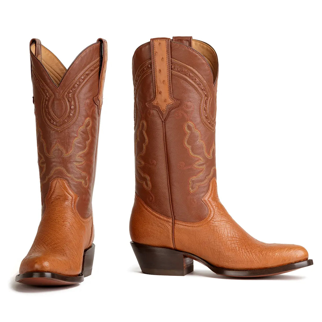 Travis Smooth Ostrich Classic Western Boot - Cognac