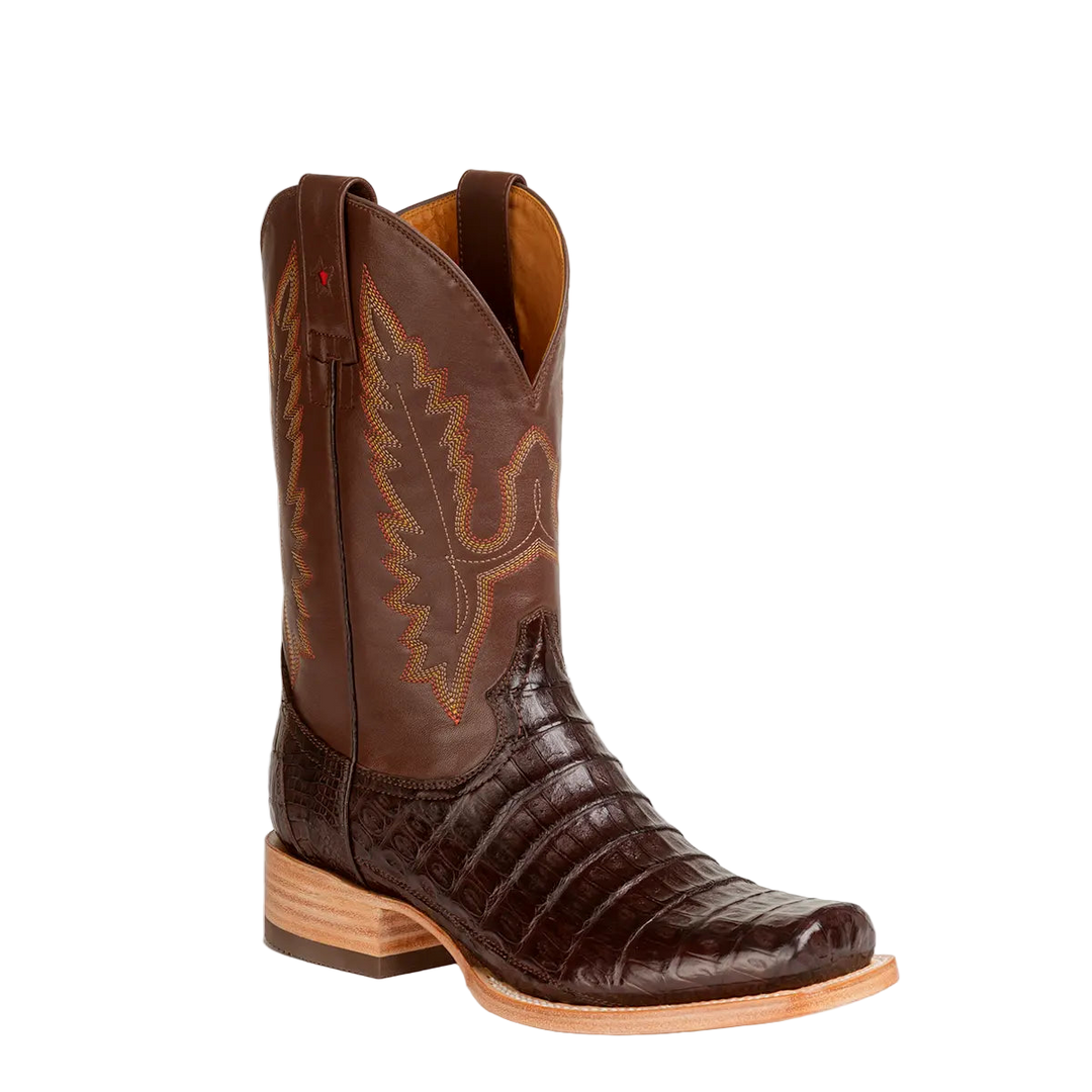 Garner Caiman Tail Belly Cut Stockman Square Toe Boot - Brown