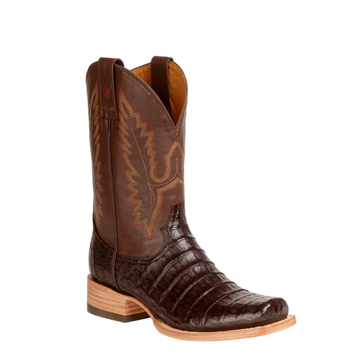 Garner Caiman Tail Belly Cut Stockman Square Toe Boot - Brown
