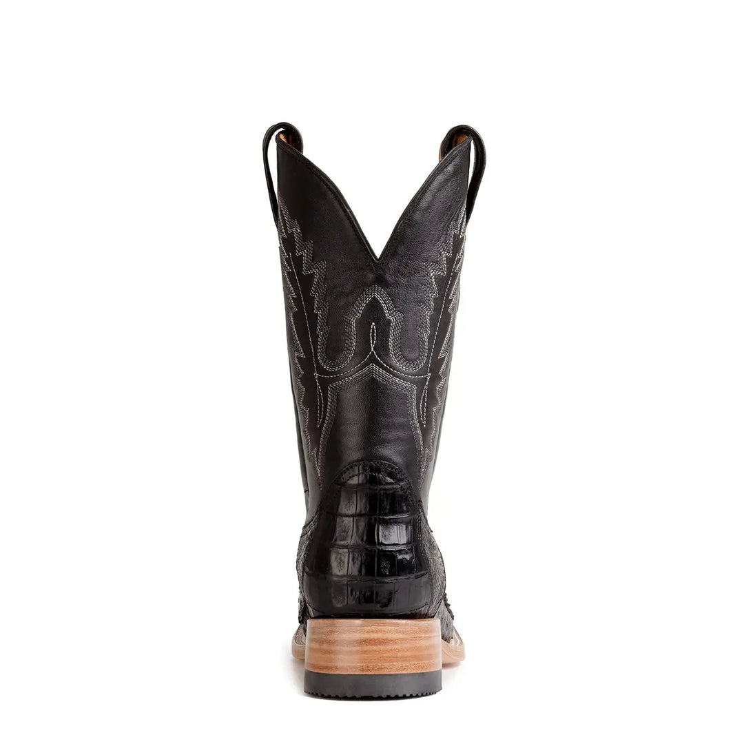 Garner Caiman Tail Belly Cut Stockman Square Toe Boot - Black