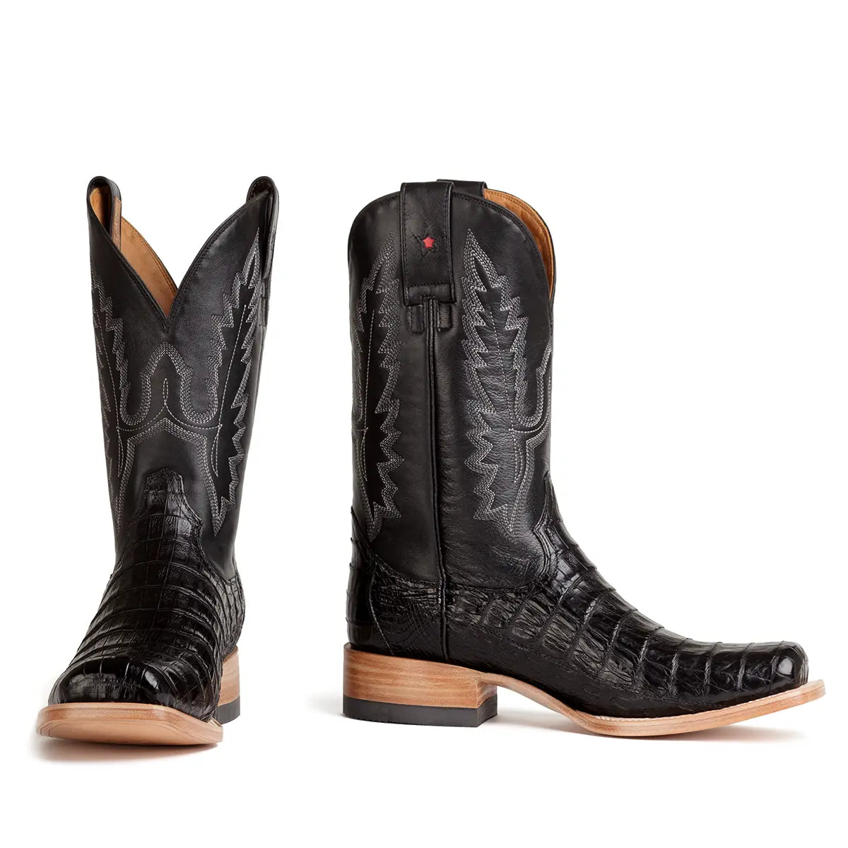 Garner Caiman Tail Belly Cut Stockman Square Toe Boot - Black