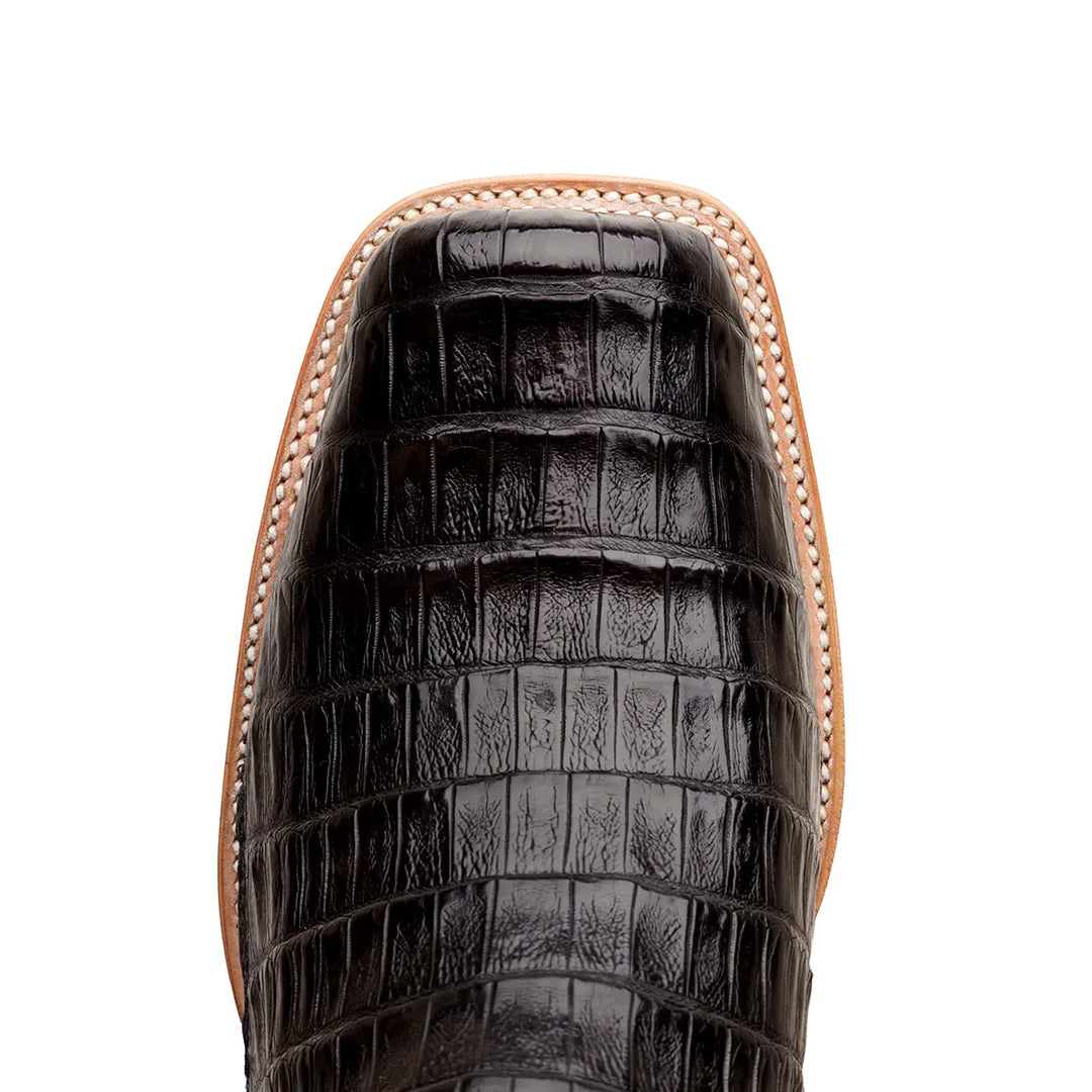 Garner Caiman Tail Belly Cut Stockman Square Toe Boot - Black