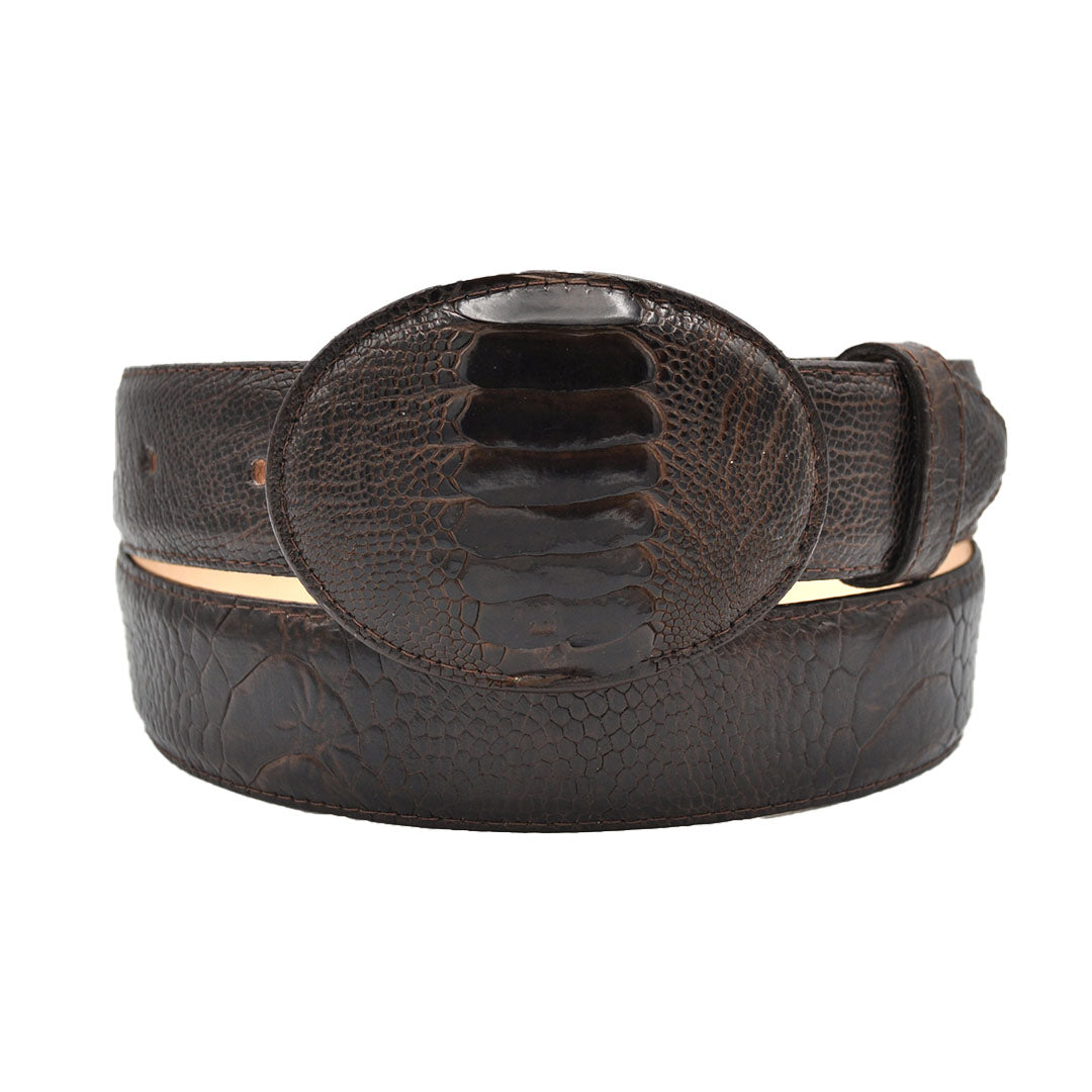 Gavel Ostrich Leg Western Belt - Brown