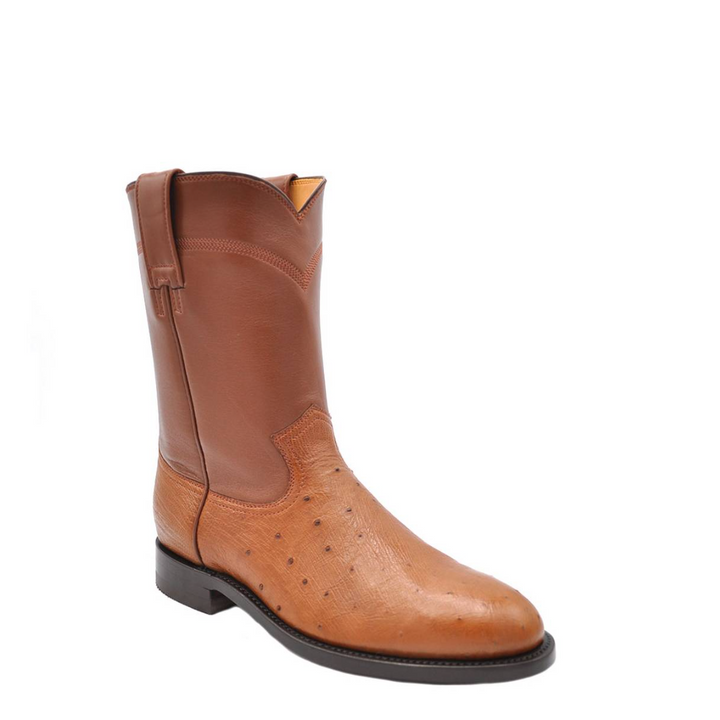Galveston Smooth Ostrich Roper Boot - Cognac