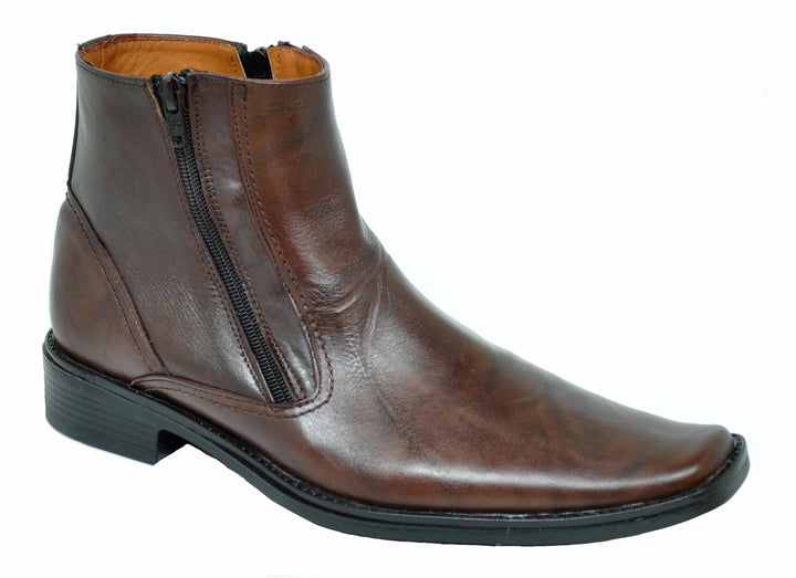 Noah Men's Dual Zipper Brown Leather Dress Boots