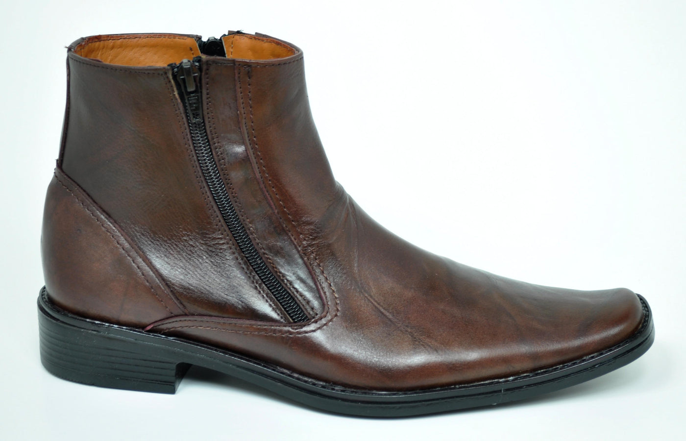 Noah Men's Dual Zipper Brown Leather Dress Boots