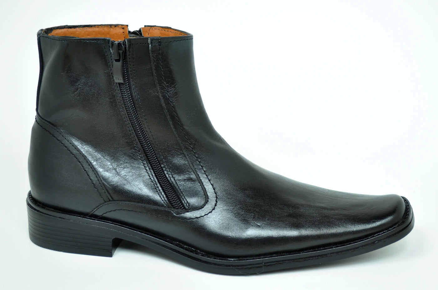 Noah Men's Dual Zipper Black Leather Dress Boots