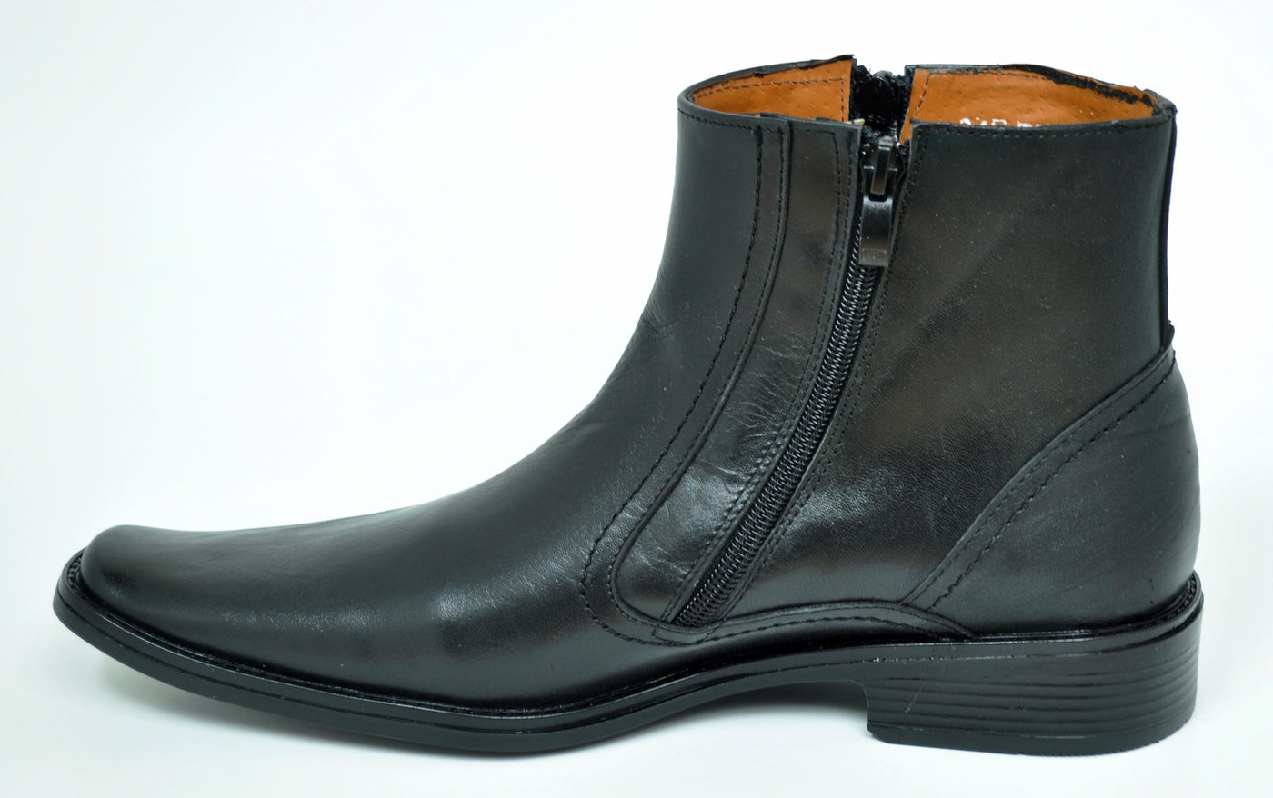 Noah Men's Dual Zipper Black Leather Dress Boots