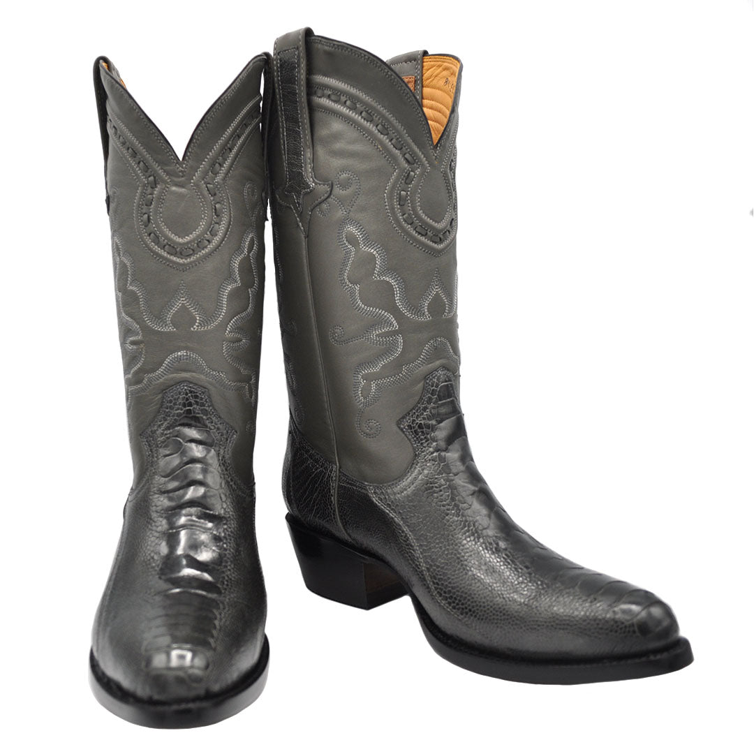 Collin Ostrich Leg Classic Western Boots - Grey