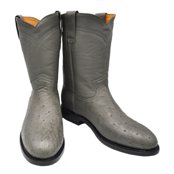 Galveston Smooth Ostrich Roper Boot - Grey