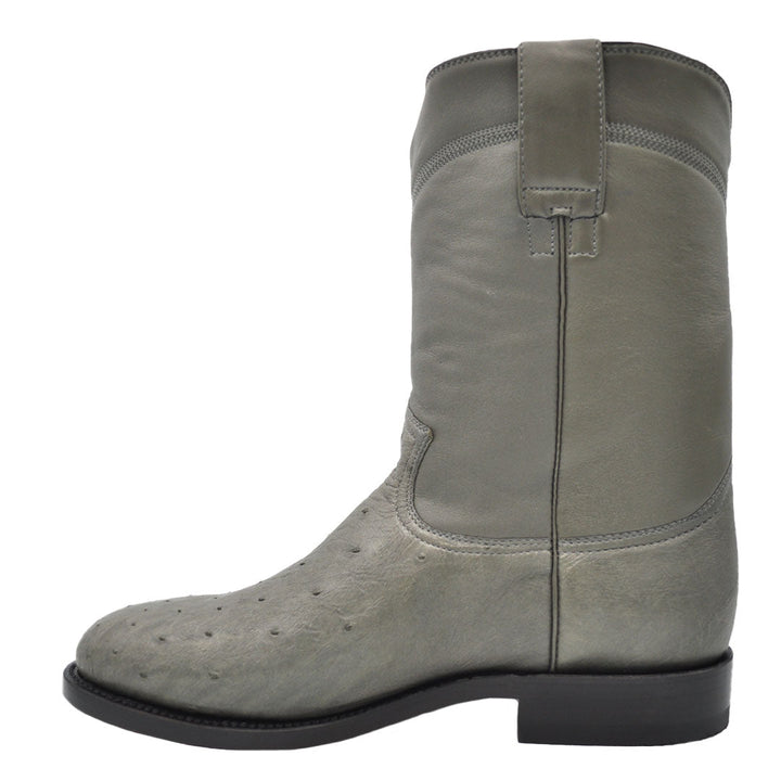 Galveston Smooth Ostrich Roper Boot - Grey