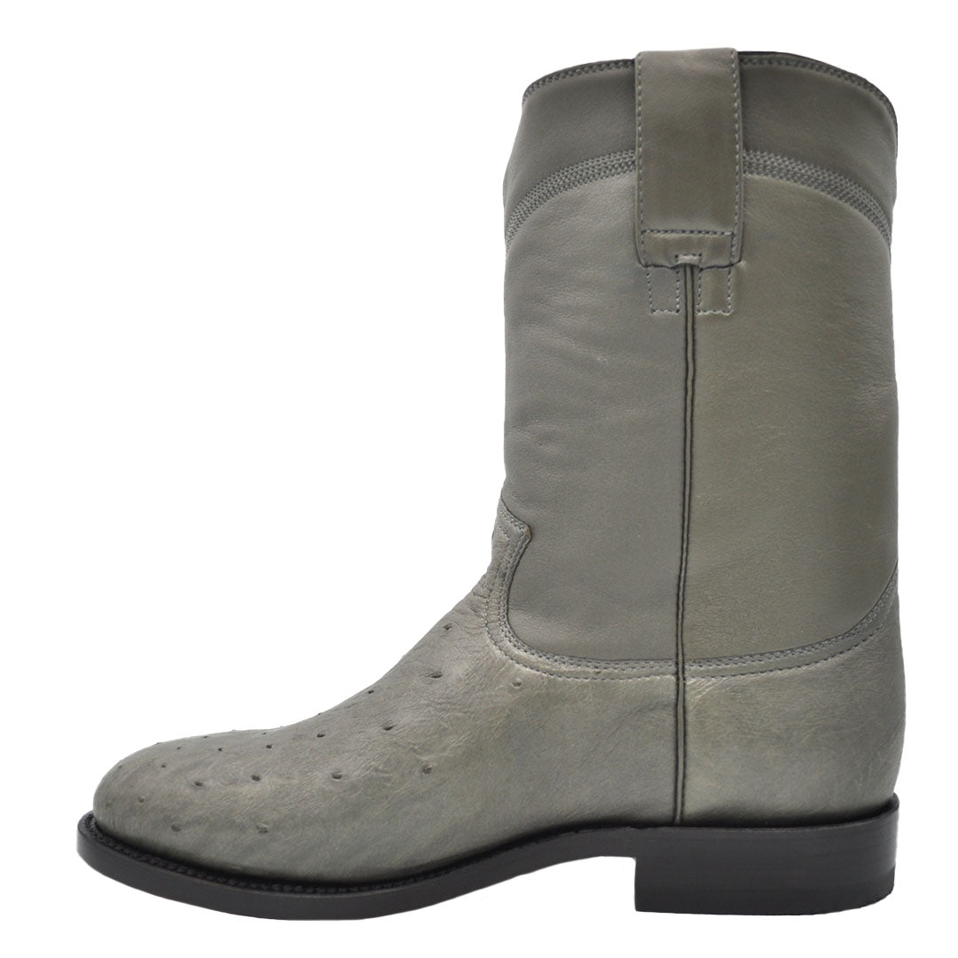 Galveston Smooth Ostrich Roper Boot Grey Gavel Boots