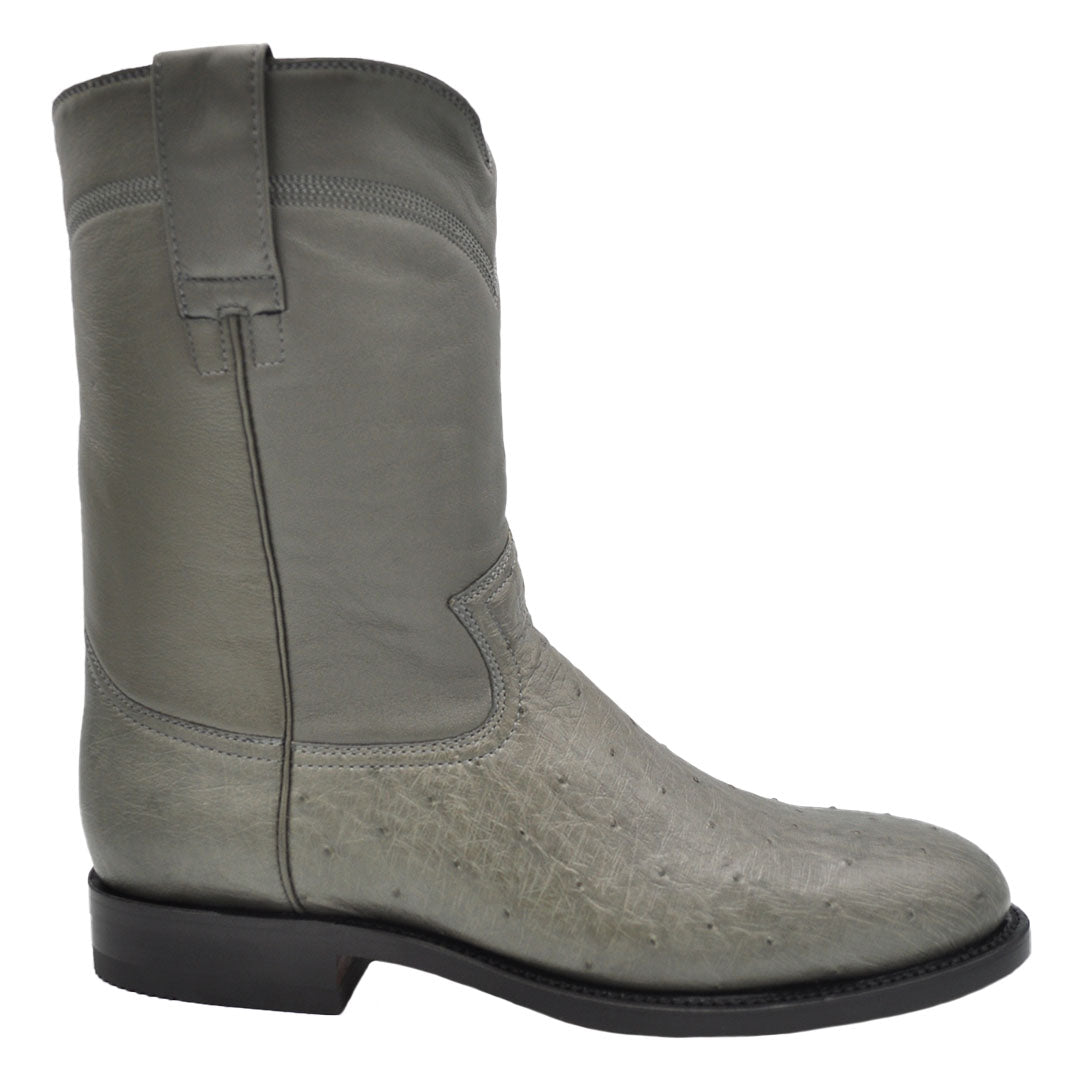 Galveston Smooth Ostrich Roper Boot Grey Gavel Boots