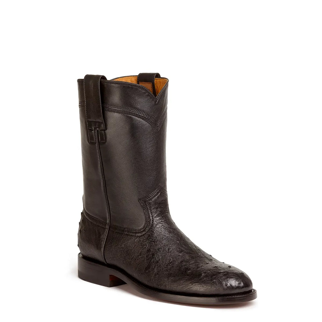 Galveston Smooth Ostrich Roper Boot - Black – Gavel Boots display picture 2