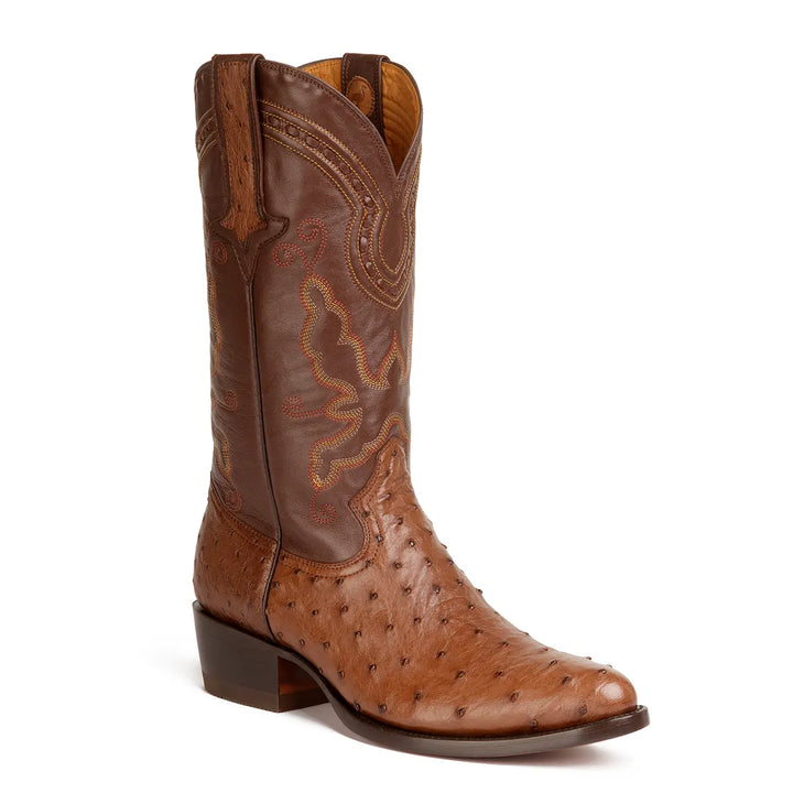Cameron Full Quill Ostrich Classic Western Boot - Tobacco Brown