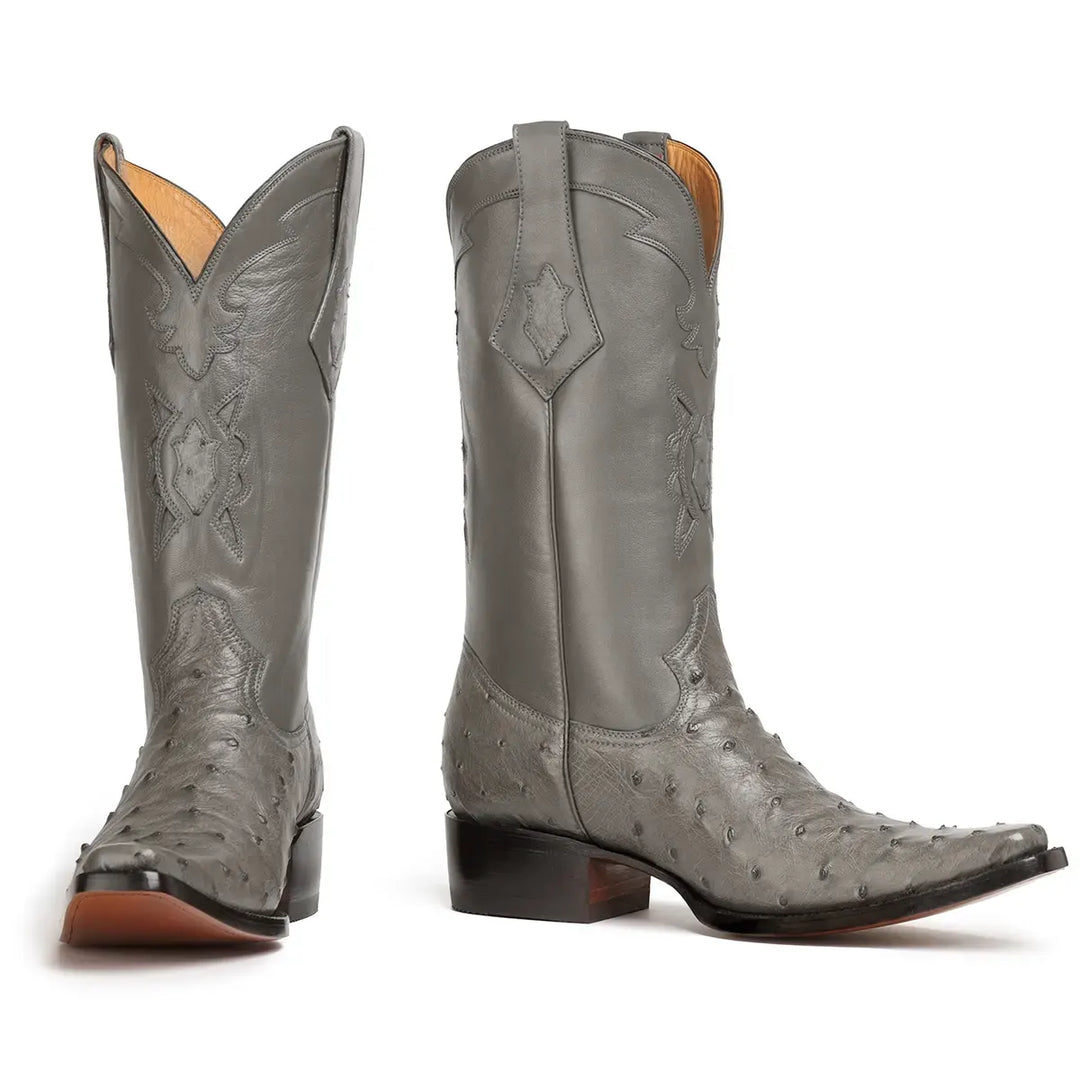 Cortez Full Quill Ostrich Spanish Toe Boot - Grey