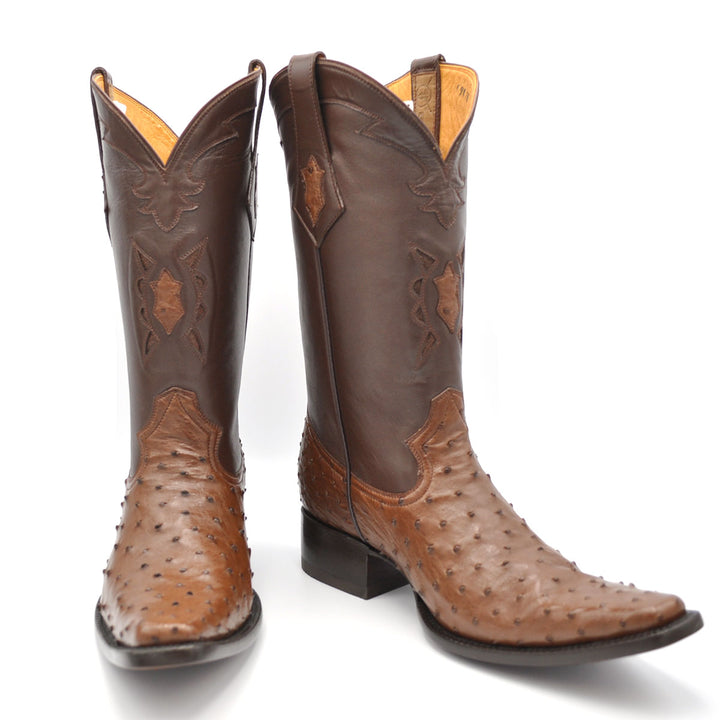 Cortez Full Quill Ostrich Spanish Toe Boot - Tobacco Brown