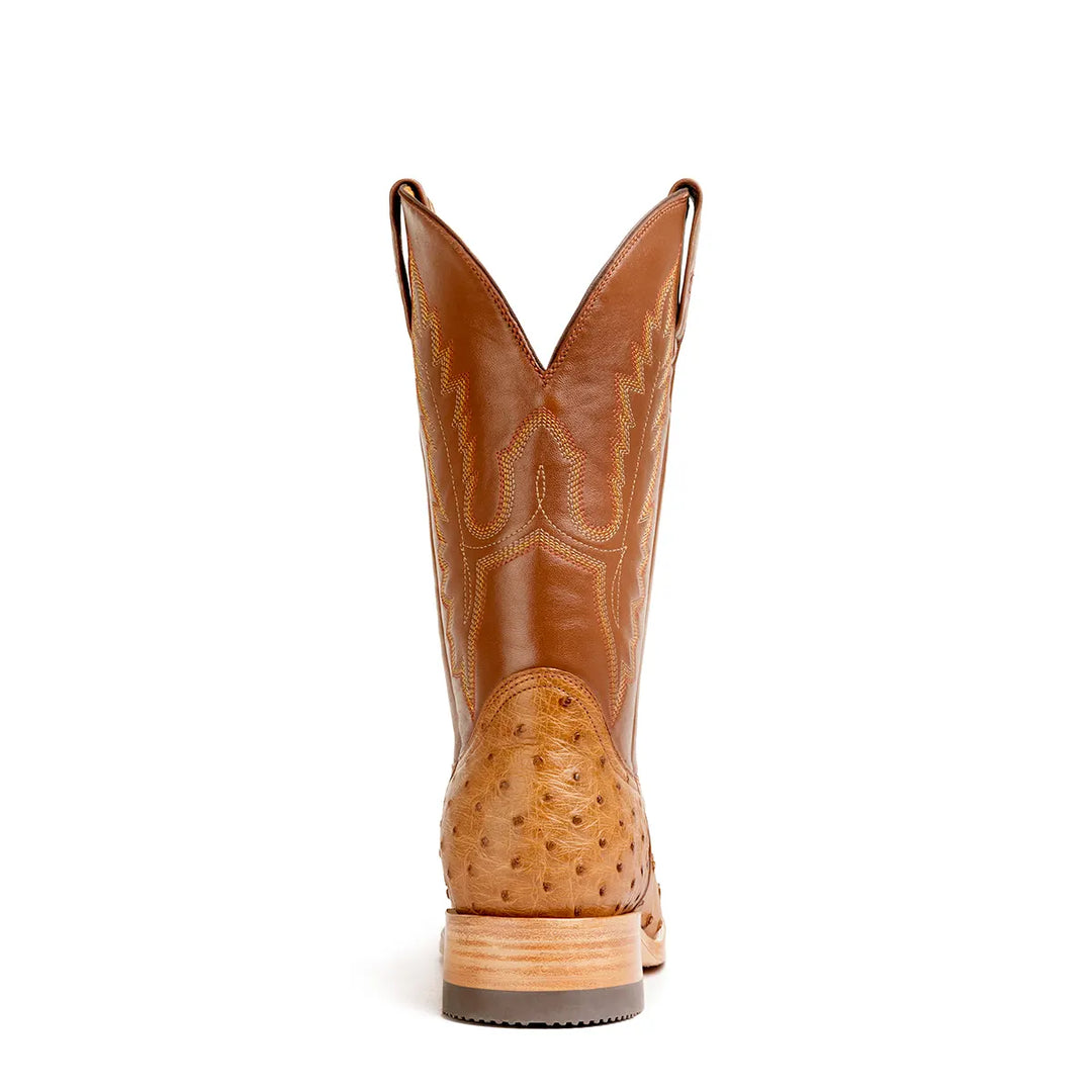 Antonio Full Quill Ostrich Stockman Square Toe Boot - Cognac