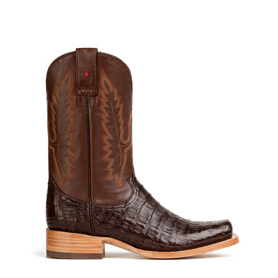 Garner Caiman Tail Belly Cut Stockman Square Toe Boot - Brown