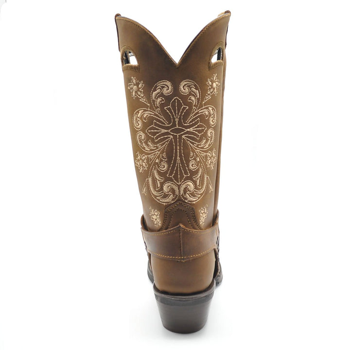 Luma Antonia Women's Tan w/ Cross Embroidery Square Toe Boots