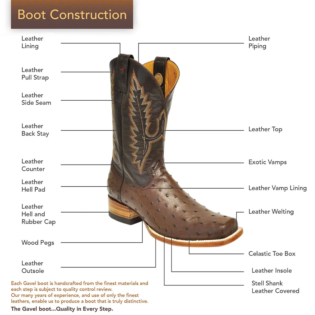 Garner Caiman Tail Belly Cut Stockman Square Toe Boot - Brown